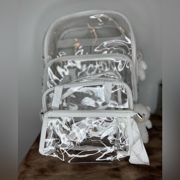 NWOT 3PCS Transparent Backpack & 2 Small Bags Heavy PVC Large Stadium Approved - Picture 2 of 12